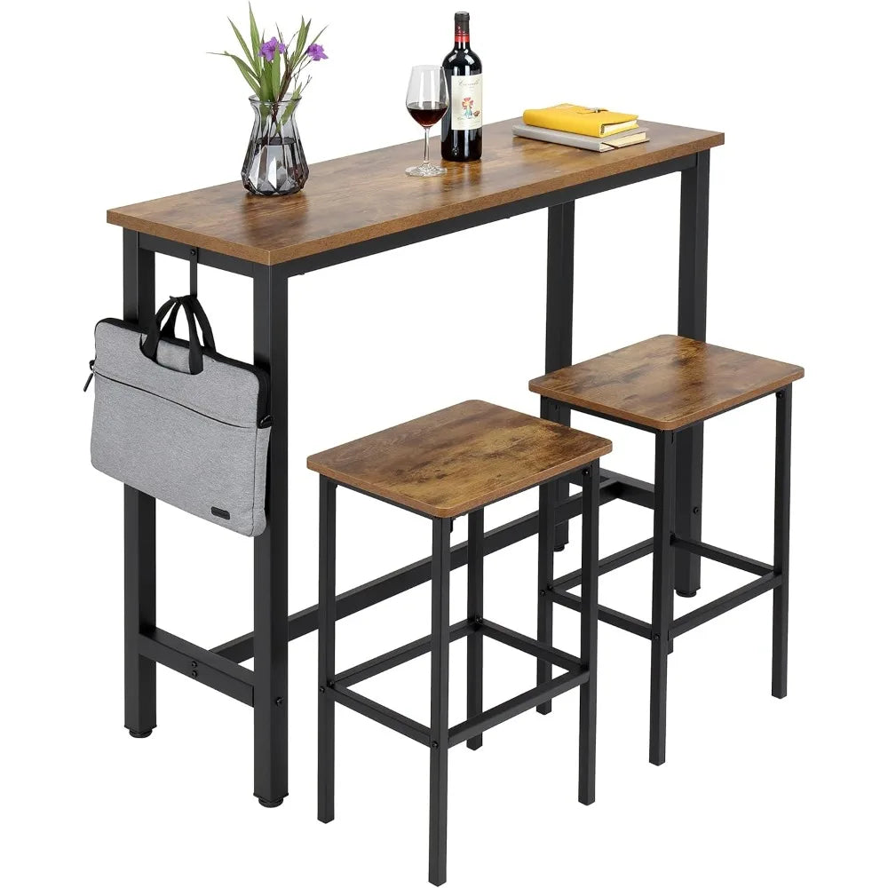 Industrial Grade Space Saving 47 Inch Rectangular Counter Height Bar Table Set With Two Stools Ultralight Durable Premium