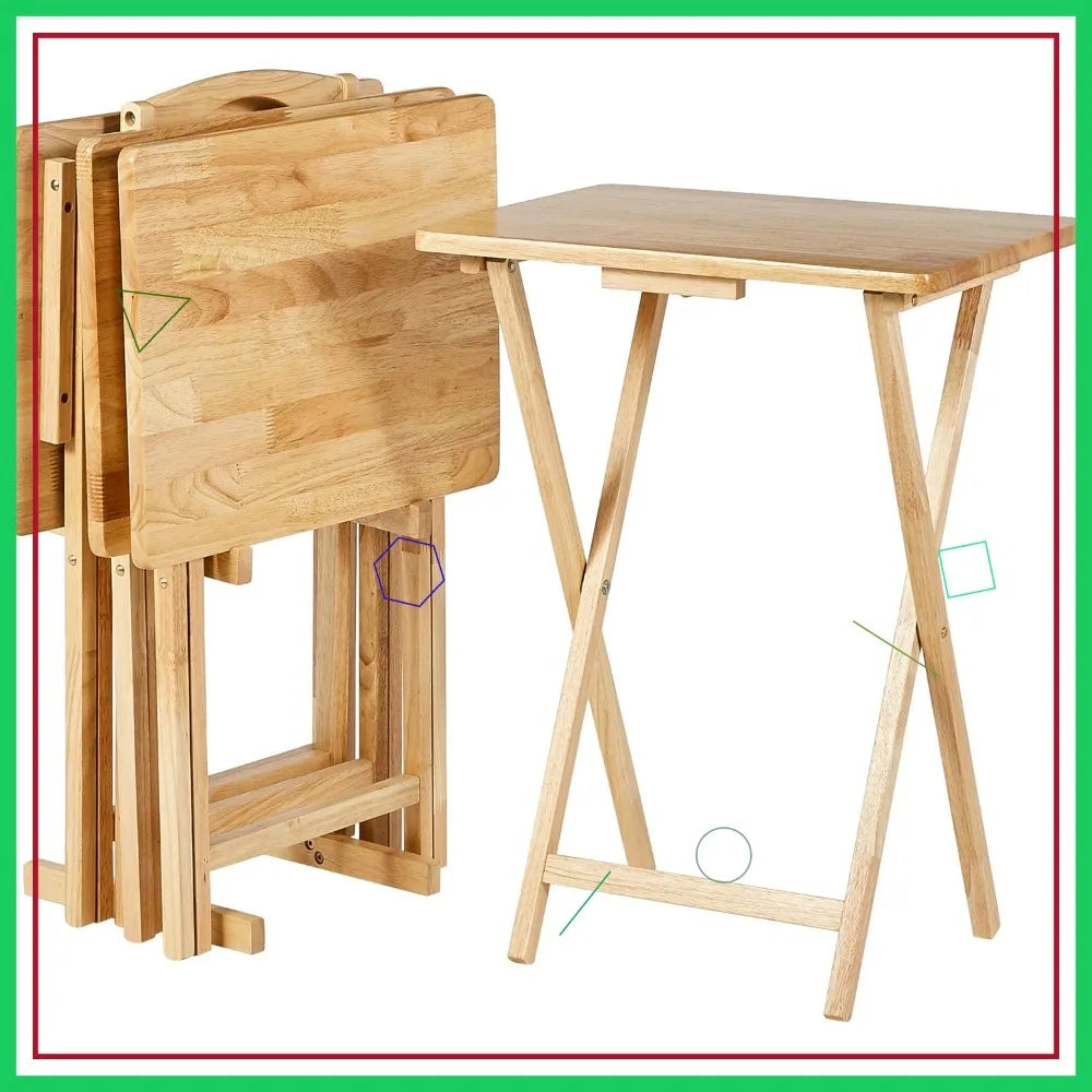 Foldable TV Dinner Tray Tables With Storage Rack 4 Pack For Small Spaces 26 Inch Height 14.6 x 19 Inch Tabletop