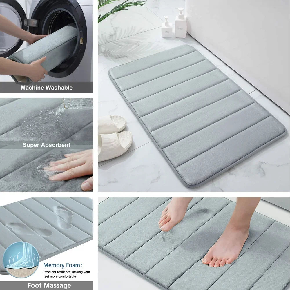 Memory Foam Bath Mat Set Non Slip Absorbent Washable