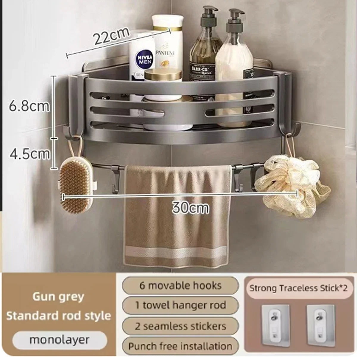 Hign Shower Corner Shelf With Hook Towel Bar Organizer