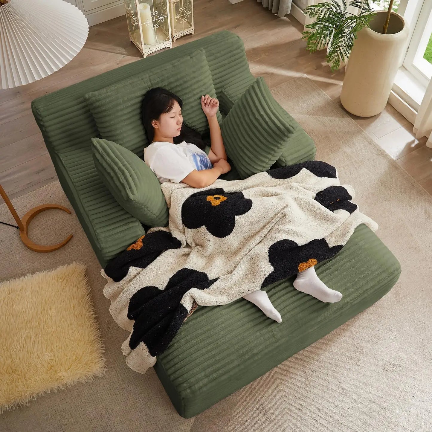 HUANZHUANG Corduroy Chaise Lounge Chair Indoor Sofa Bed