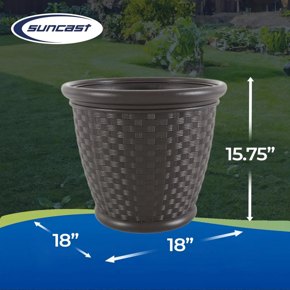 Suncast Sonora Lightweight Plastic Wicker Planter Outdoor