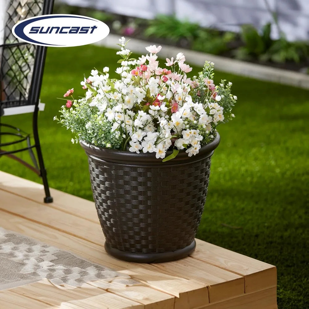 Suncast Sonora Lightweight Plastic Wicker Planter Outdoor