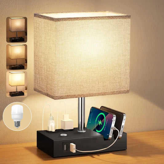 SZRSTH Bedside Table Lamp With Dual USB Charging Ports