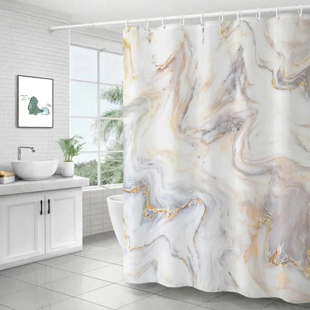 Feature Marble Ripple Waterproof Shower Curtain Modern Luxury Bath Decor Machine Washable Polyester