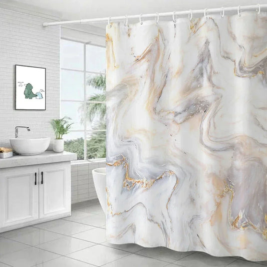 Feature Marble Ripple Waterproof Shower Curtain Modern Luxury Bath Decor Machine Washable Polyester