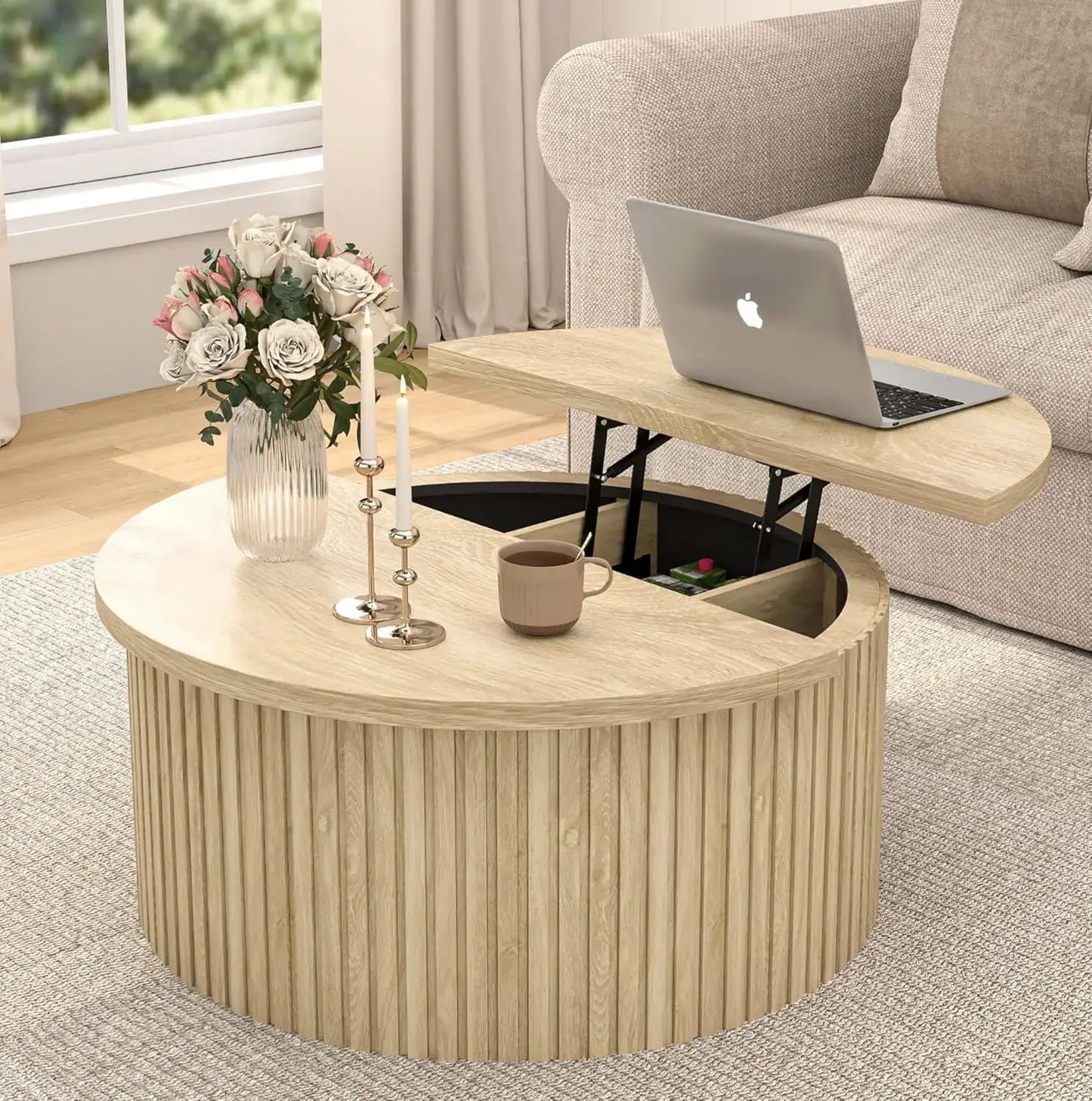 ZUIYU Round Lift Top Coffee Table With Hidden Storage