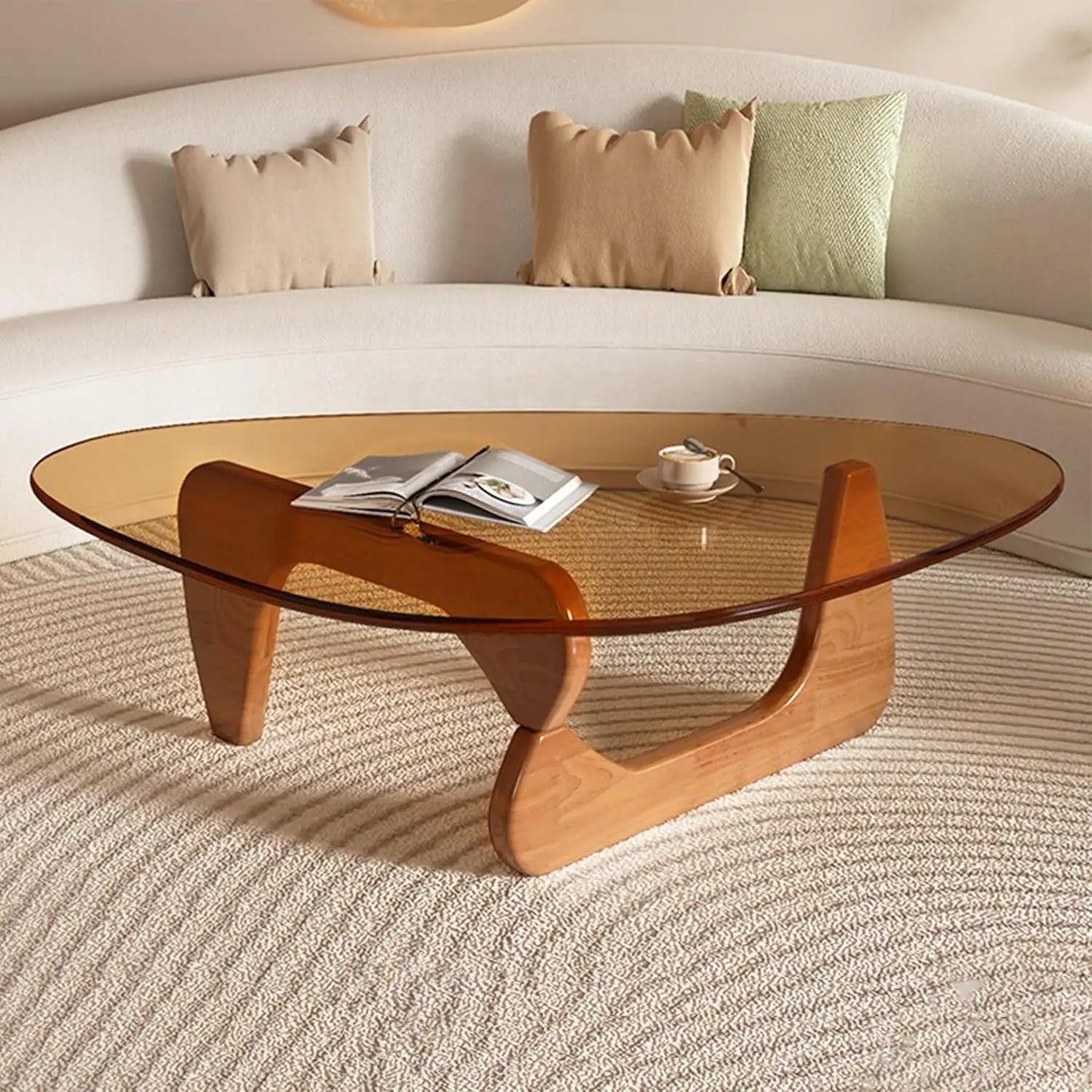 Modern Triangle Glass Coffee Table With Wooden Base From Folded Featuring Tempered Glass Top For Modern Living Rooms