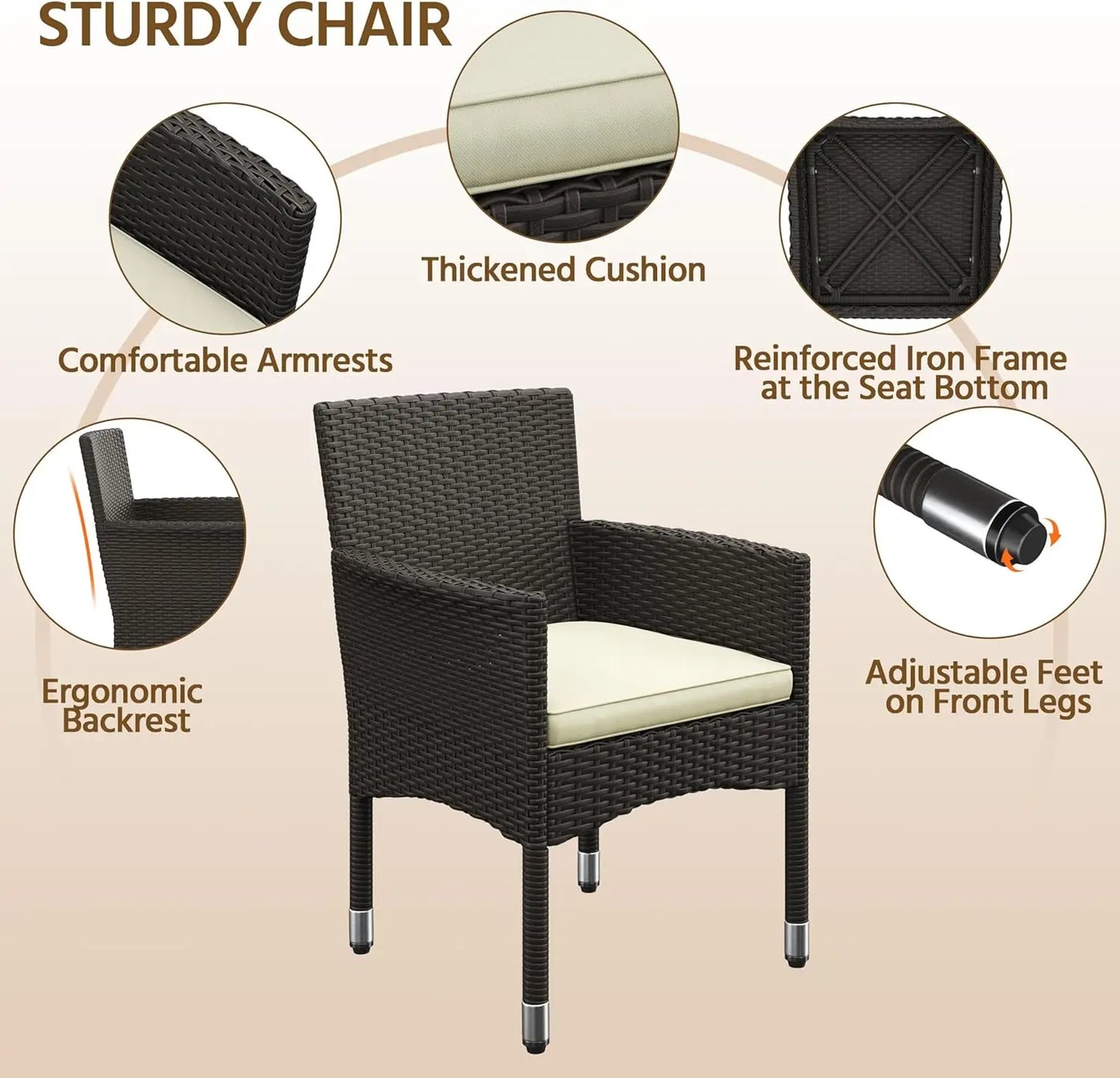 XMSJH Outdoor Rattan 5 Piece Patio Dining Set Glass Table