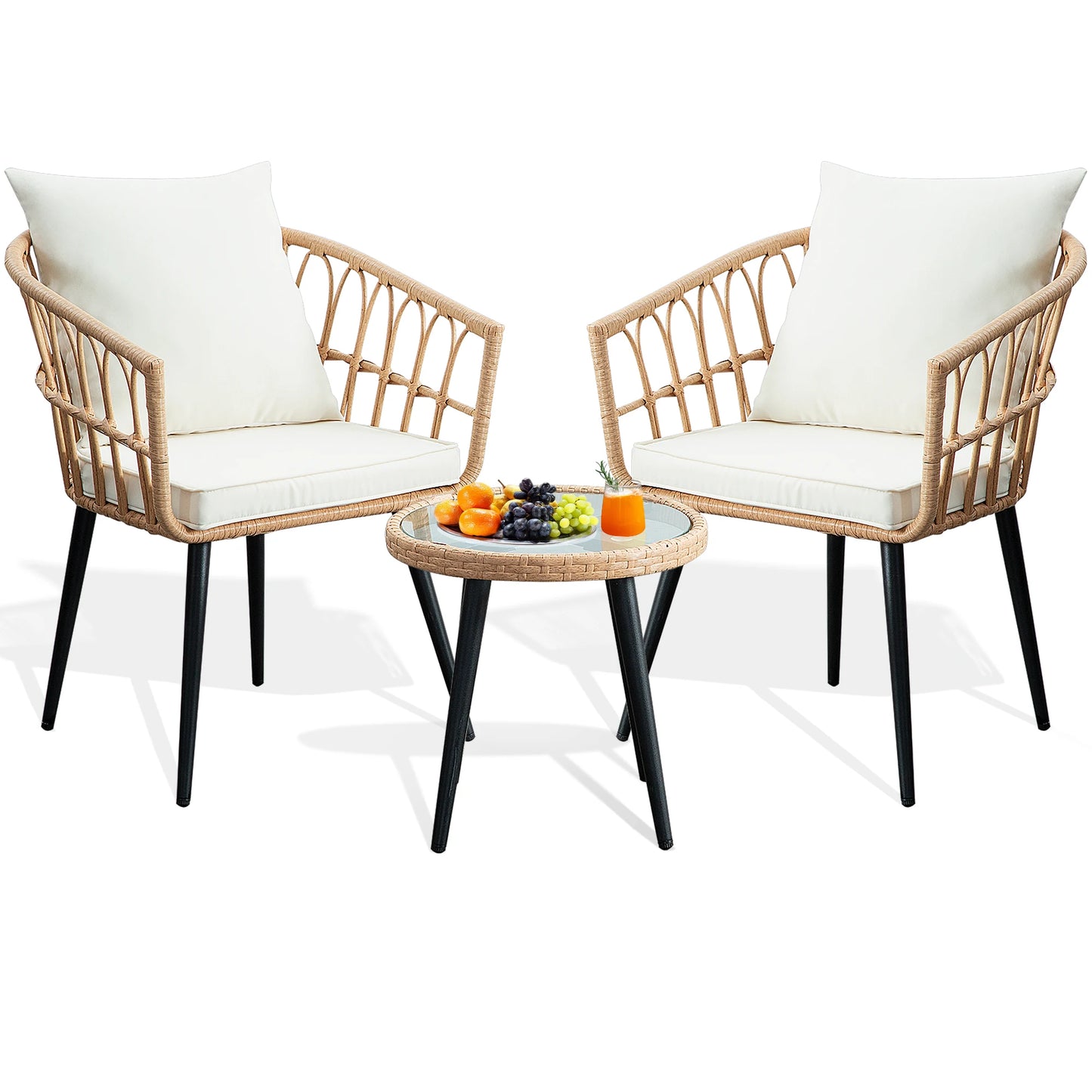 Seogwisam 3 Piece Patio Wicker Outdoor Set With Cushions For Two Chairs And Table