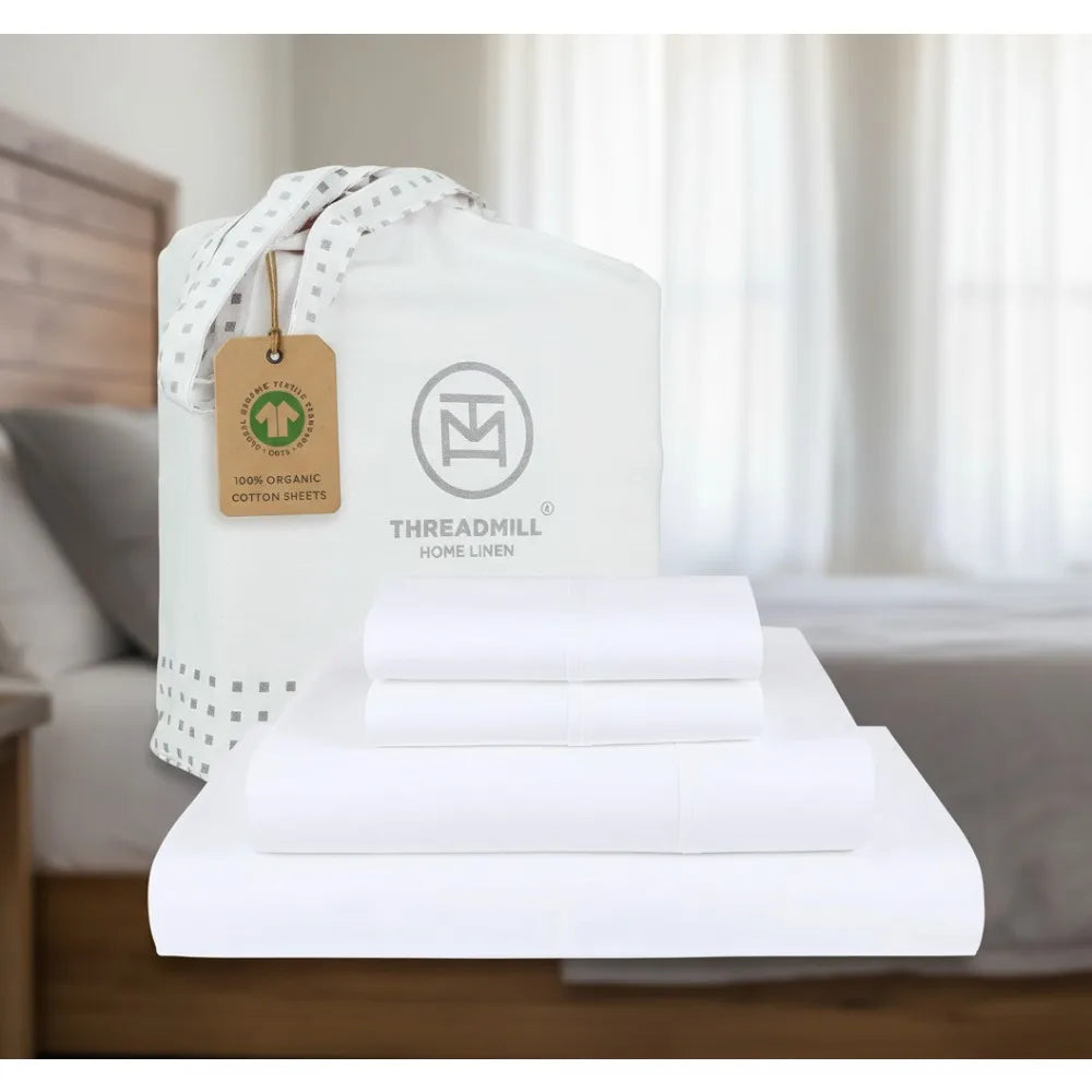 GOTS Percale Cooling Sheet Set With Deep Pockets Up To 18 Inches 4 Piece Comfort