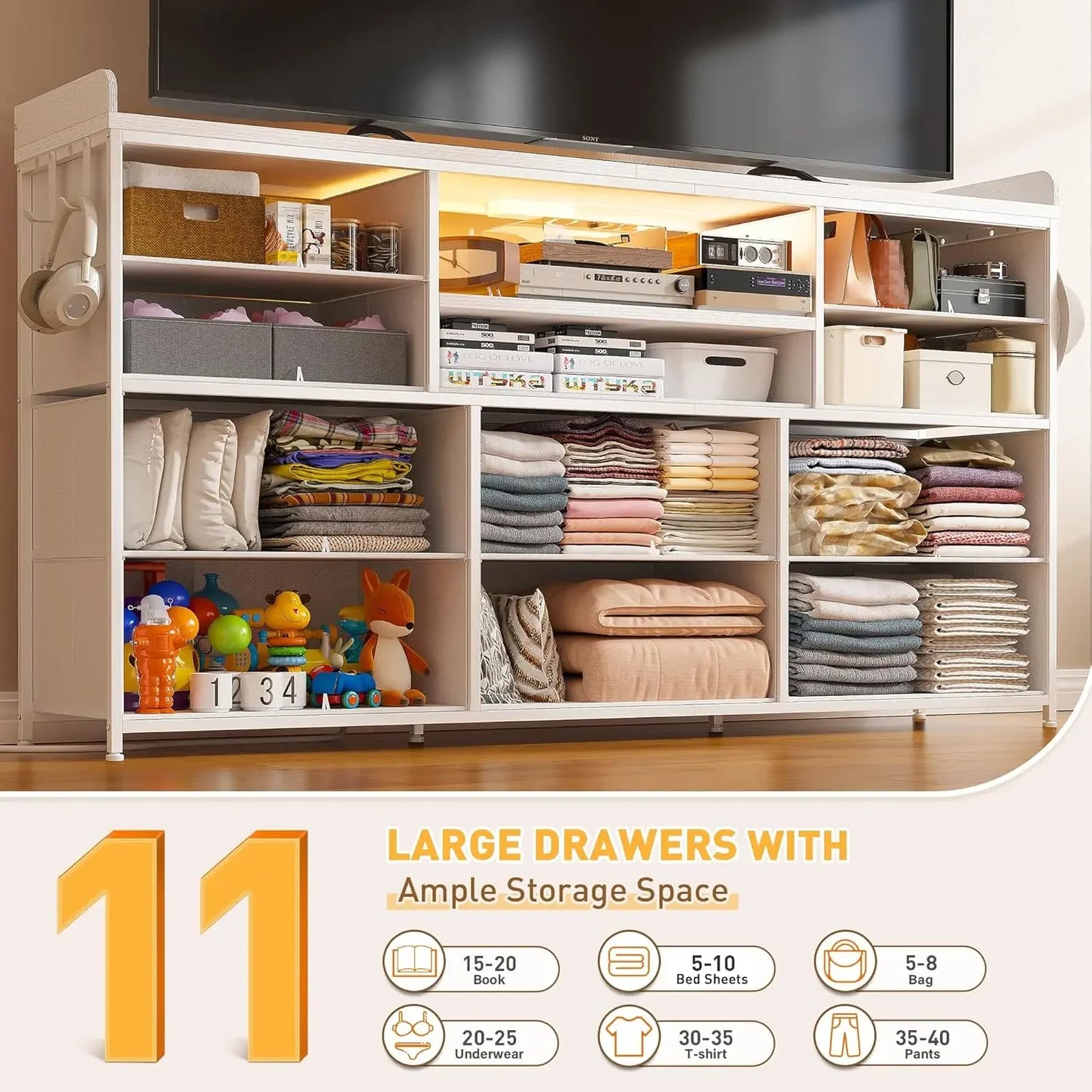 XMSJ 11 Drawer Dresser With TV Stand And LED Lights