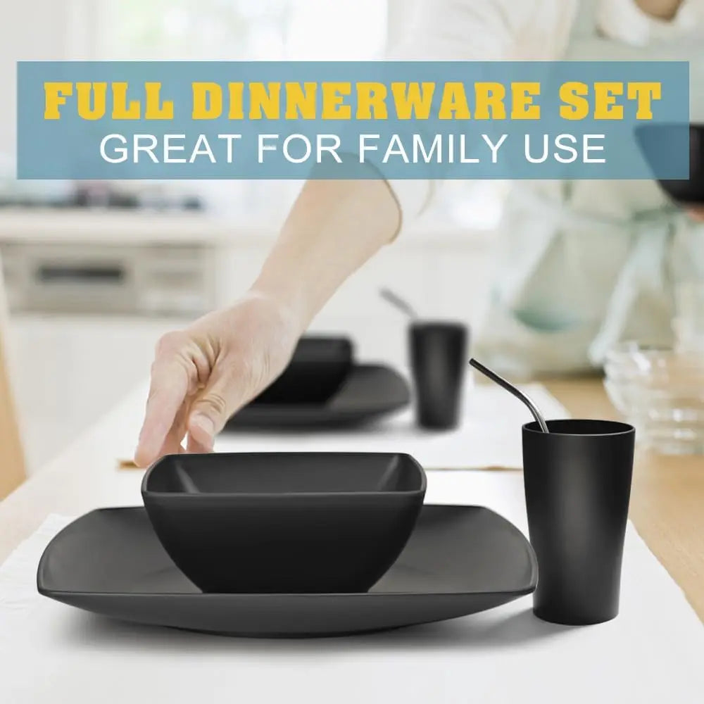 Unbreakable Wheat Straw 56 Piece Dinnerware Set for 8 with Flatware and Stainless Steel Straws