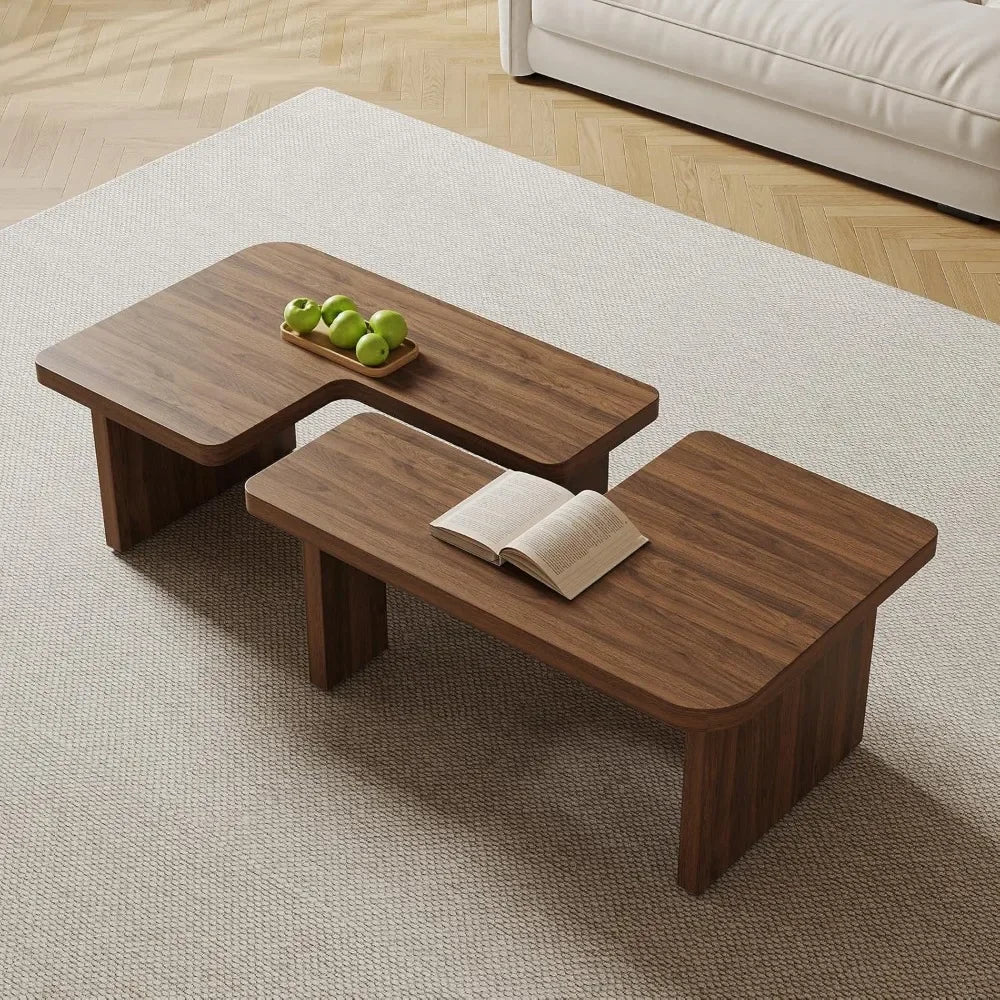 General Use Modular Mid Century Modern Wood Coffee Table with Configurable Rectangle or Square Layout