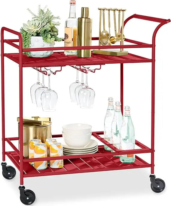 Outdoor Mobile Bar Cart With 2 Tier Storage Lockable Wheels