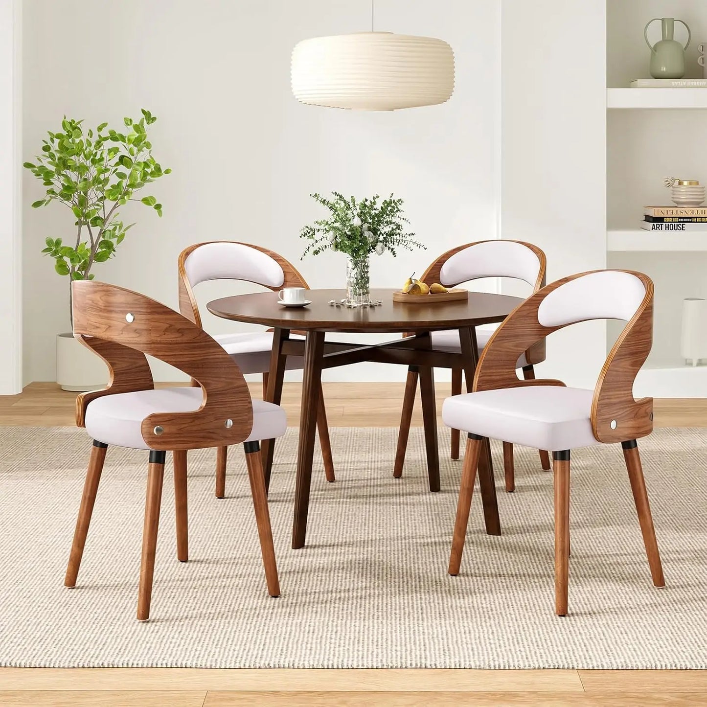 Frame Engineered Solid Wood Dining Chairs Set Of 4 With Ergonomically Curved Backrest Upholstered