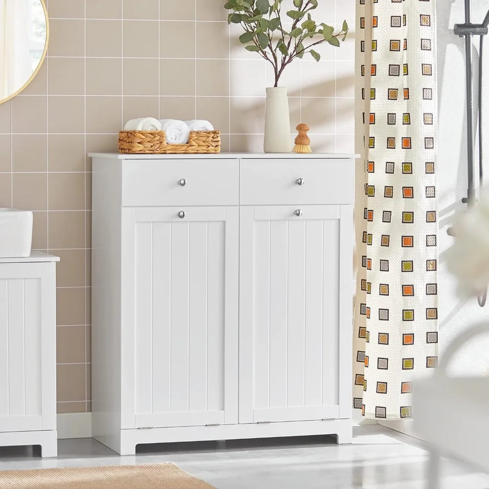 Tiltout Bathroom Laundry Cabinet With Hidden Hamper And Double Baskets Two Hidden Drawers MDF Build