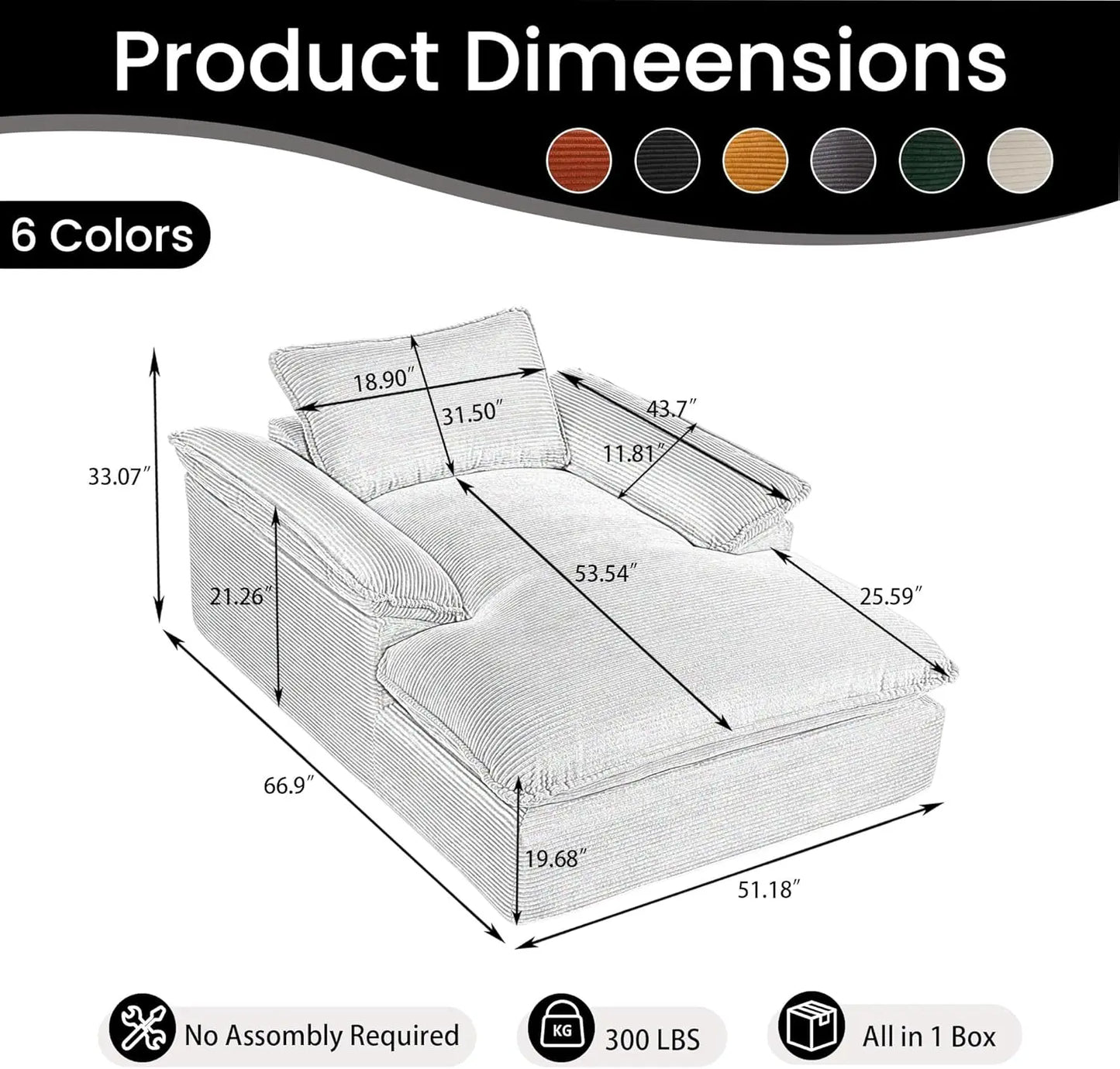 Corduroy Chaise Lounge Chair Sleeper Sofa Bed With Oversized 66.92 Inch Chaise For Modern Living Room Comfort