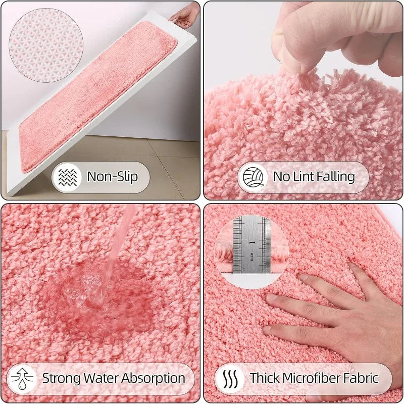 Hign Concerned Bathroom Accessory Set With Pink Ombre Shower Curtain And Coordinating Rugs Water Resistant