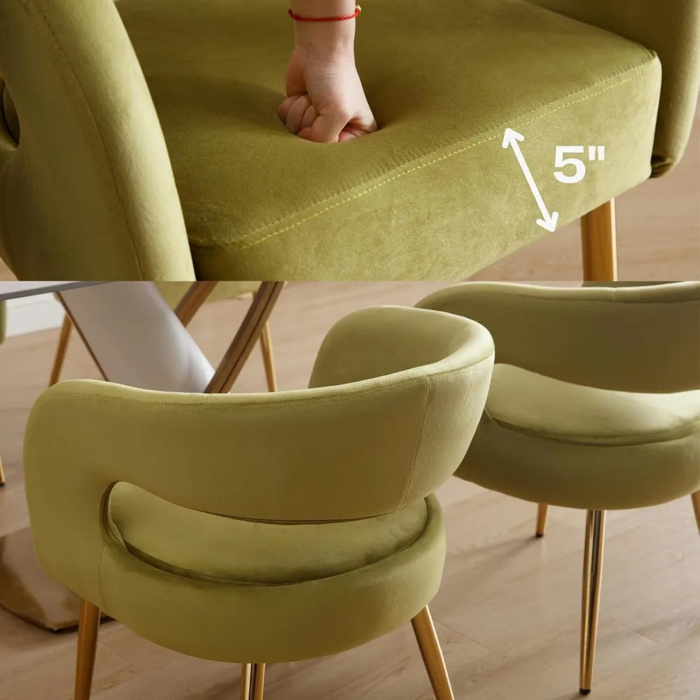Huanzhuang Velvet Upholstered Dining Chairs Open Back Arm Gold Legs for Modern Dining Room
