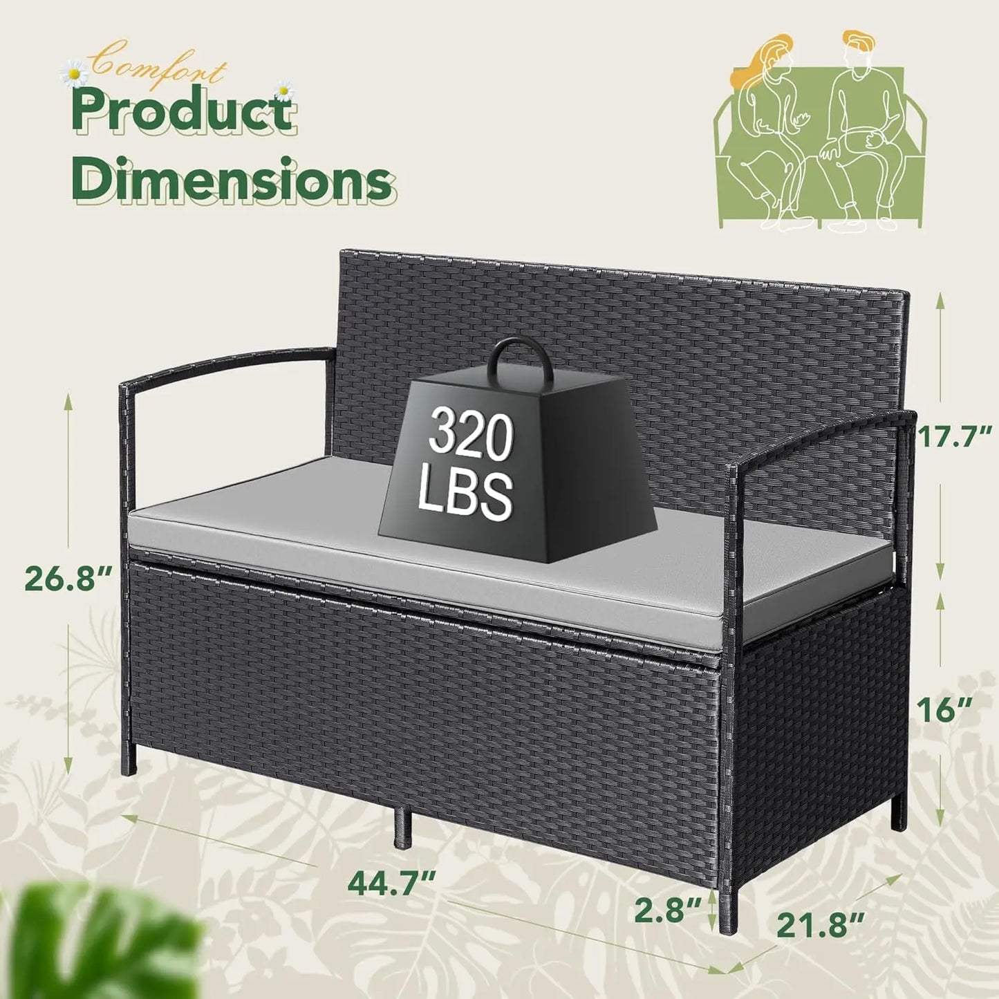 Patio Wicker Loveseat All Weather Rattan Outdoor Conversation Bench With Storage Cushions