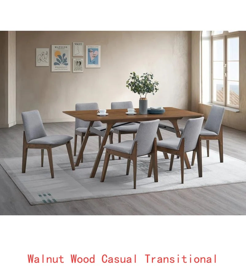 Walnut Finish Dining Set With Upholstered Chairs Modern 59 Inch Rectangular Table For Dining Room