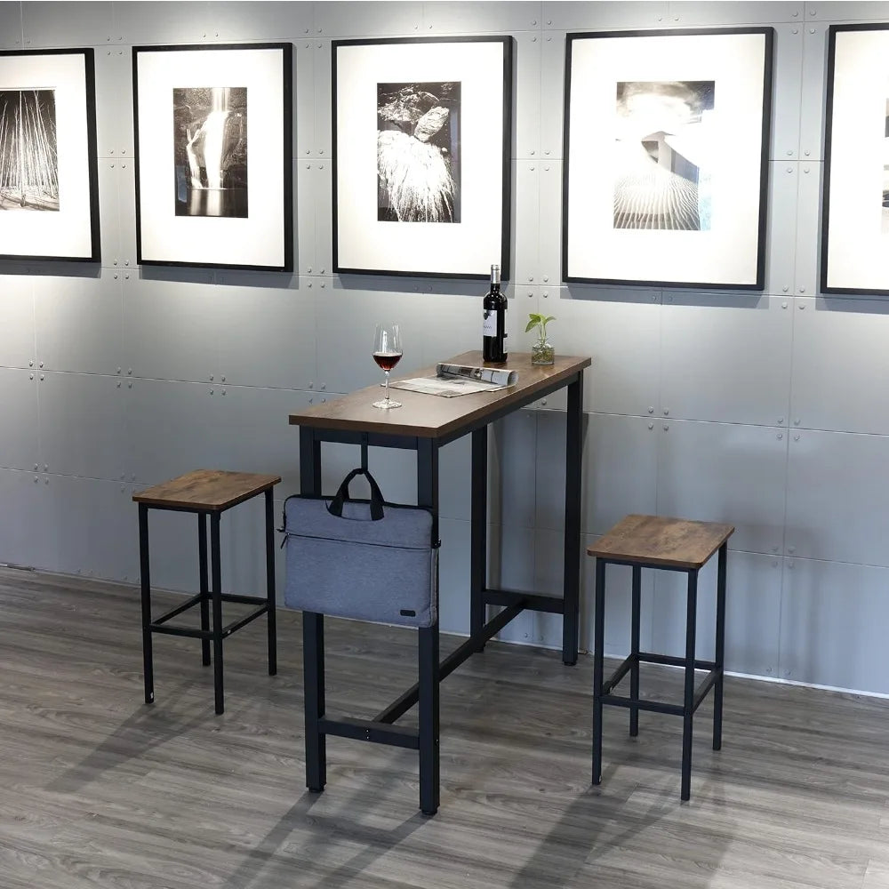 Industrial Grade Space Saving 47 Inch Rectangular Counter Height Bar Table Set With Two Stools Ultralight Durable Premium