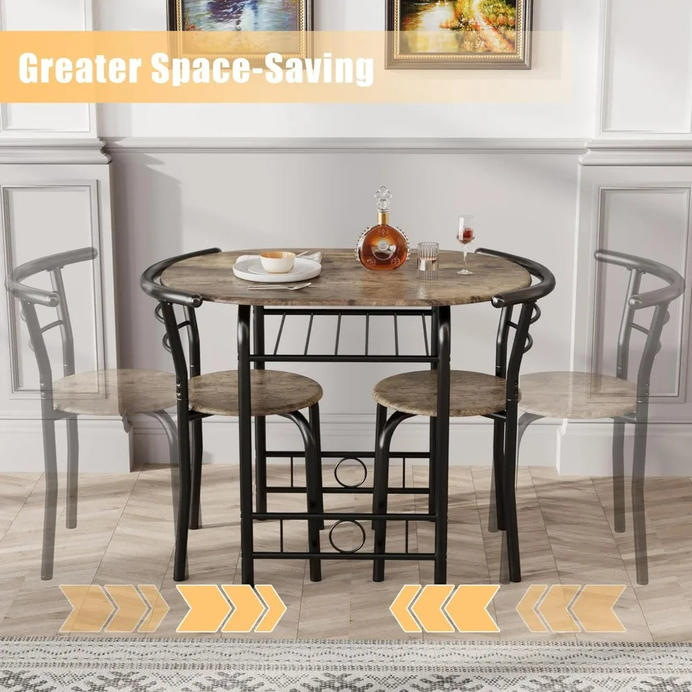 Wooden Round Table and Chair Set Space Saving Kitchen