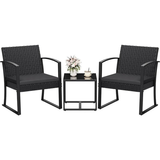 Resin Patio Furniture Set With Cushions And Glass Table Outdoor Durable Steel Frame Supports Up To 300 Lbs Per Chair