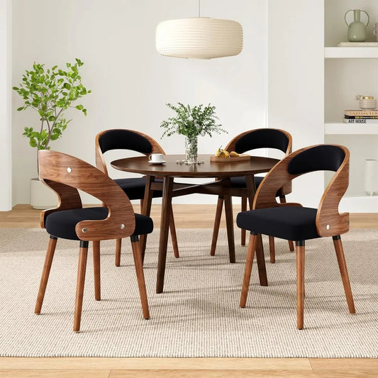 Frame Engineered Solid Wood Dining Chairs Set Of 4 With Ergonomically Curved Backrest Upholstered