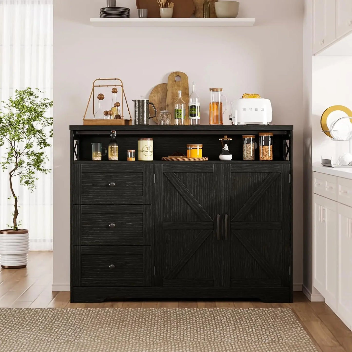 Vabches Buffet Cabinet Wooden Sideboard Drawers And Storage