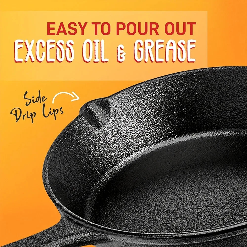 AEDG Three Piece Cast Iron Skillet Set Preseasoned Nonstick 6 Inch 8 Inch 10 Inch Pans