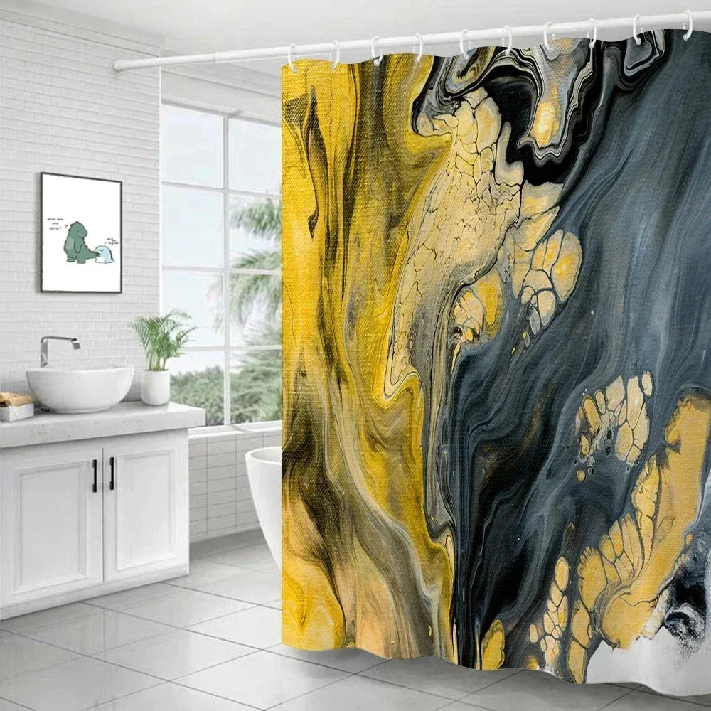 Feature Marble Ripple Waterproof Shower Curtain Modern Luxury Bath Decor Machine Washable Polyester