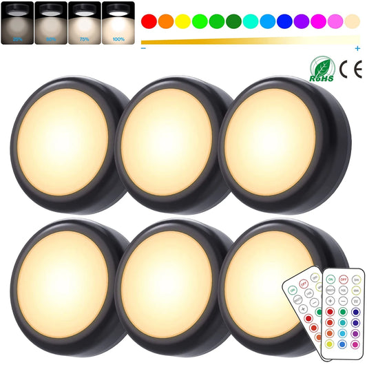 JGTC RGBW LED Puck Lights Under Cabinet With Remote Control 16 Color Schemes Dimmable Brightness