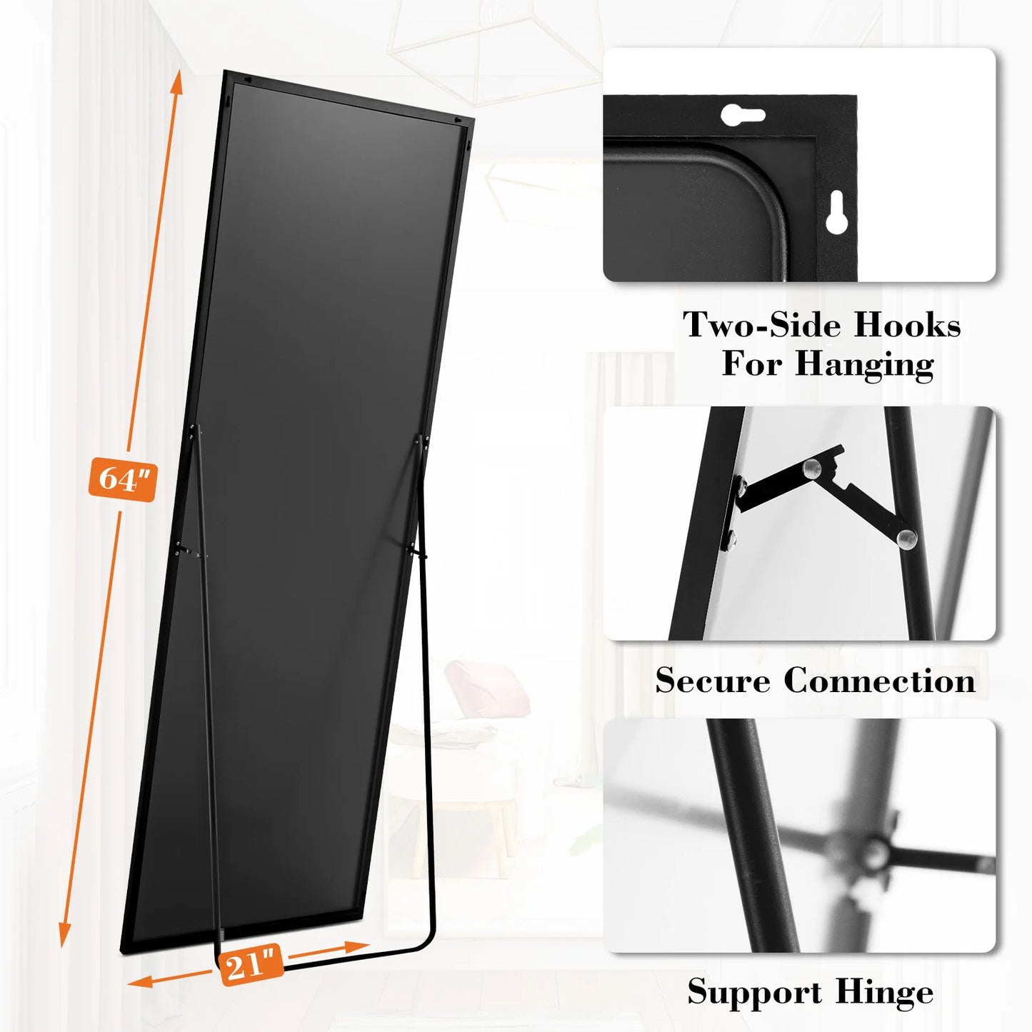 JHK Full Body Wall Mirror Aluminum Alloy Frame Living Room