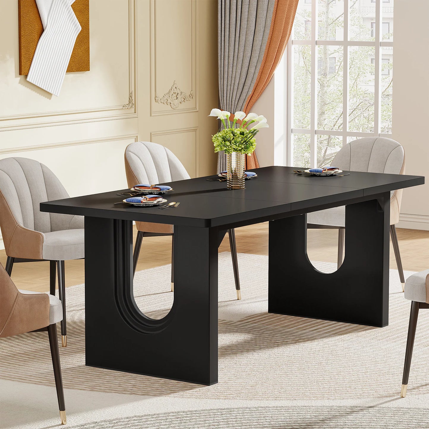 Tribesigns Modern Dining Table For Six To Eight With Pedestal In Warm Retro Brown