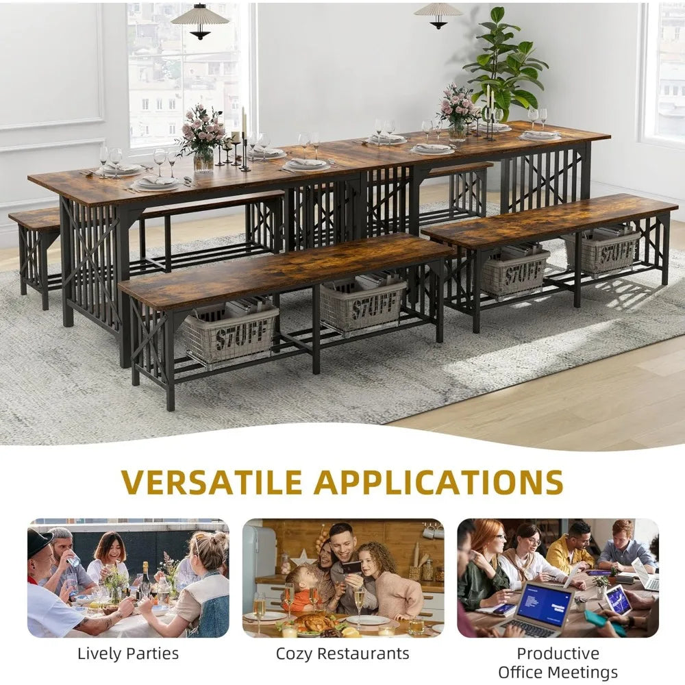 YANYING Rustic Industrial 3 Piece Dining Table Set Benches
