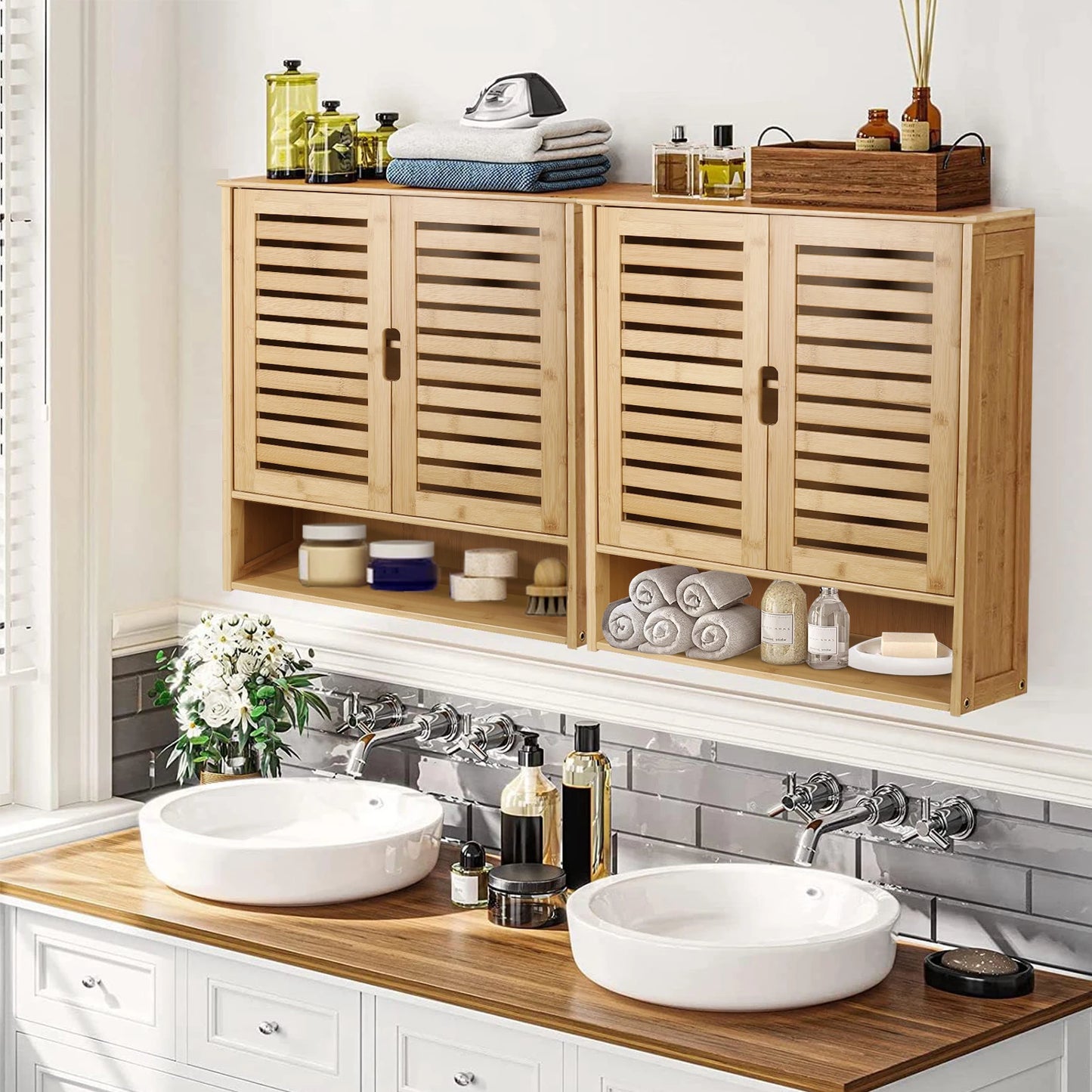 Wisfor Bamboo Wall Cabinet With Adjustable Shelf Modern