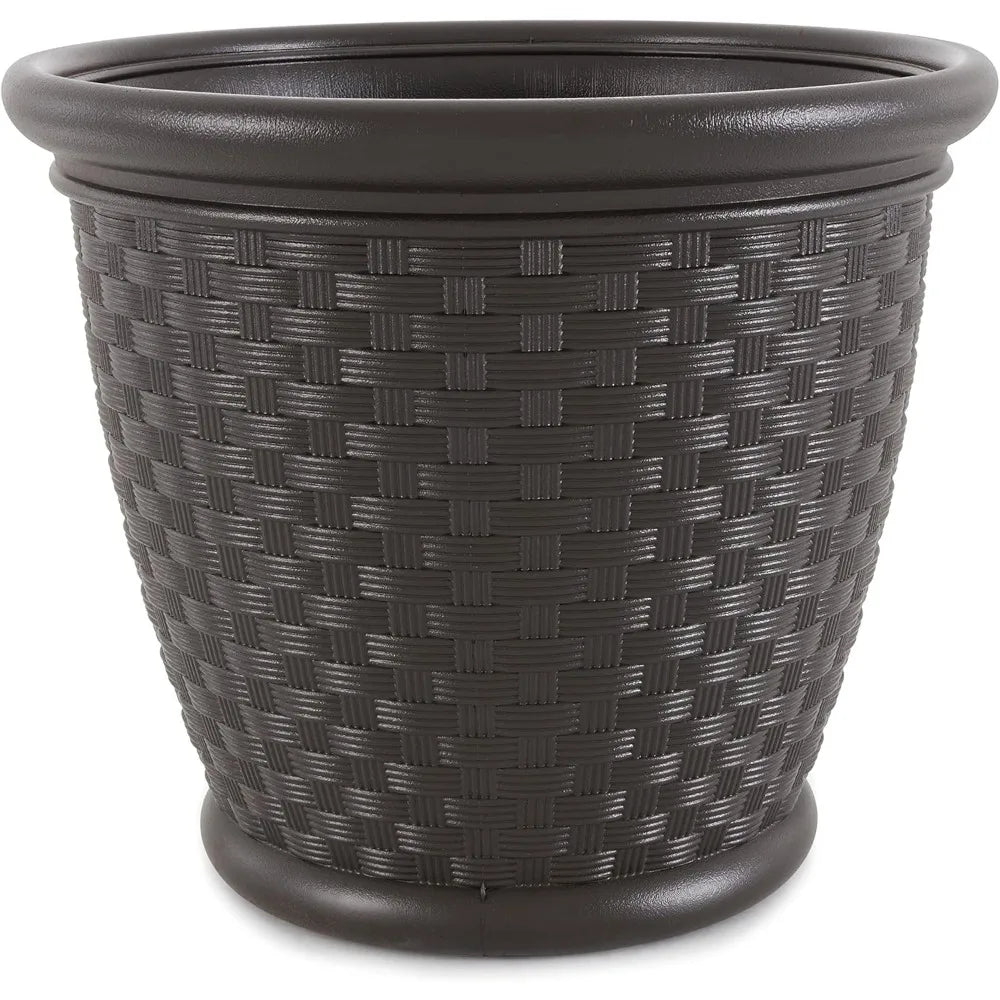 Suncast Sonora Lightweight Plastic Wicker Planter Outdoor