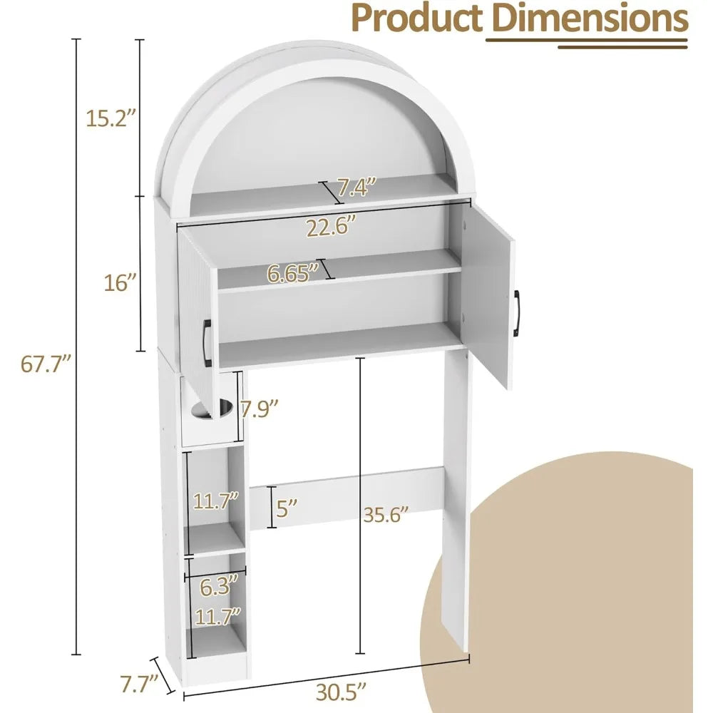 Over Toilet Storage Cabinet Freestanding Organizer With Arch Top And Open Shelf For Bathroom