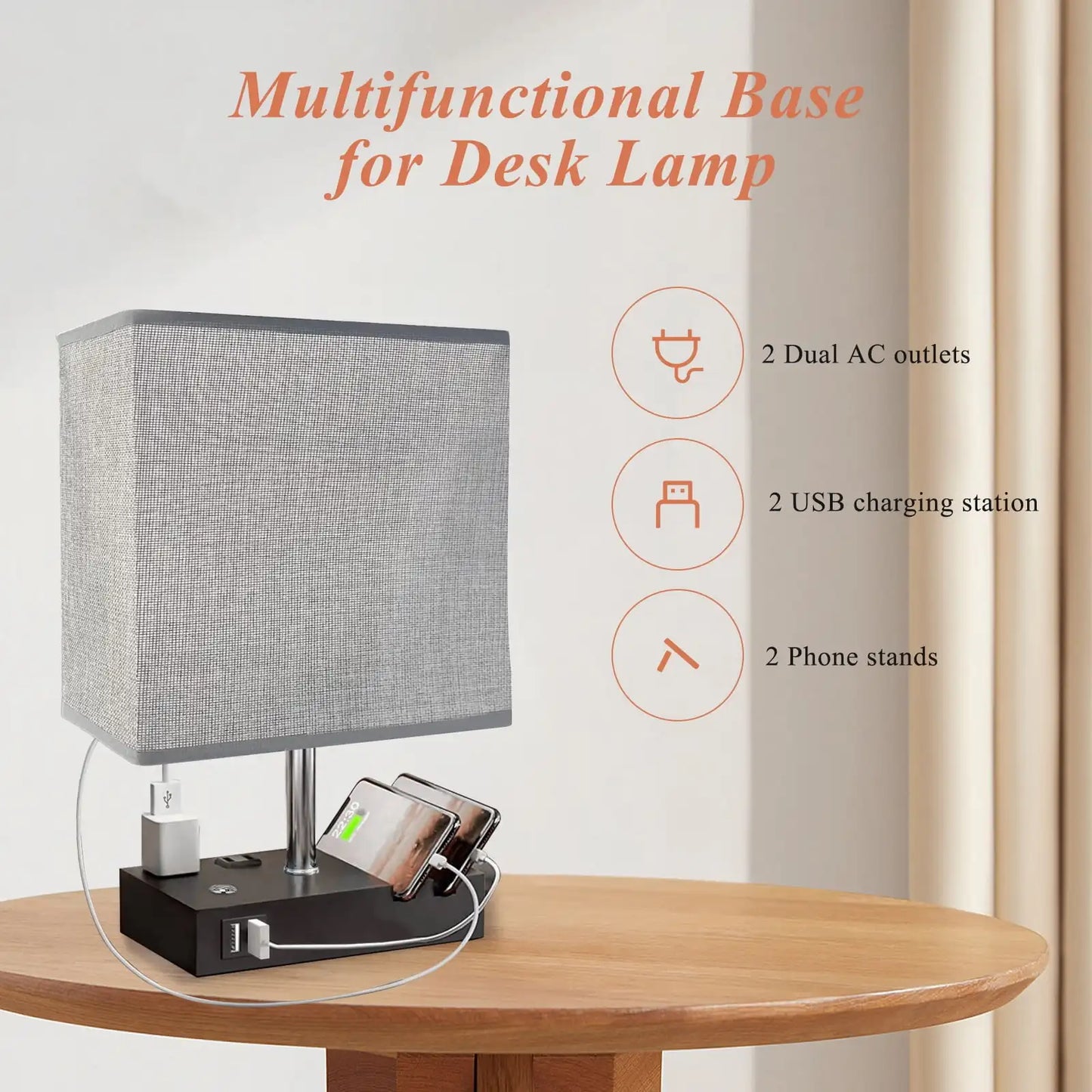 SZRSTH Bedside Table Lamp With Dual USB Charging Ports