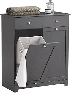 Tiltout Bathroom Laundry Cabinet With Hidden Hamper And Double Baskets Two Hidden Drawers MDF Build