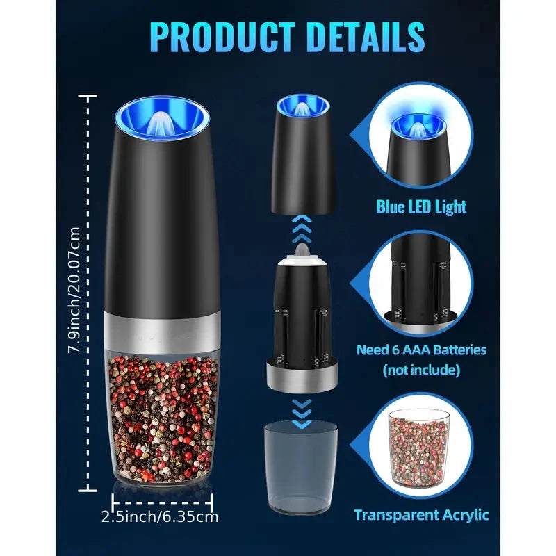 Electric Salt And Pepper Mill Tilt To Grind Battery Powered With Adjustable Coarseness And Quiet Motor