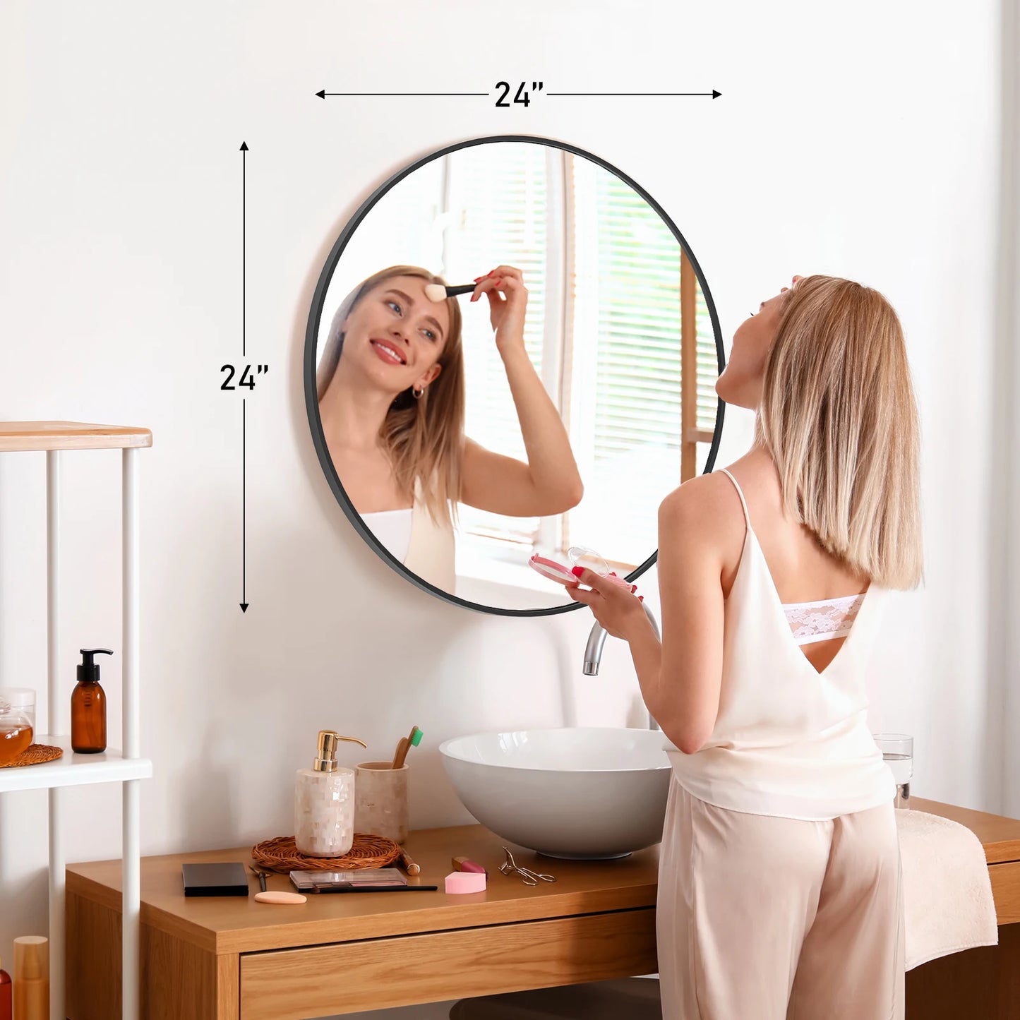 JHK Gold Round Vanity Mirror Matte Metal Framed Wall