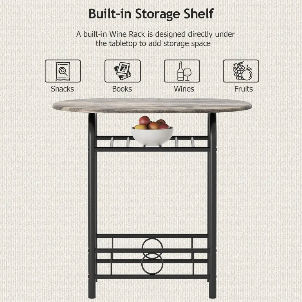 Wooden Round Table and Chair Set Space Saving Kitchen