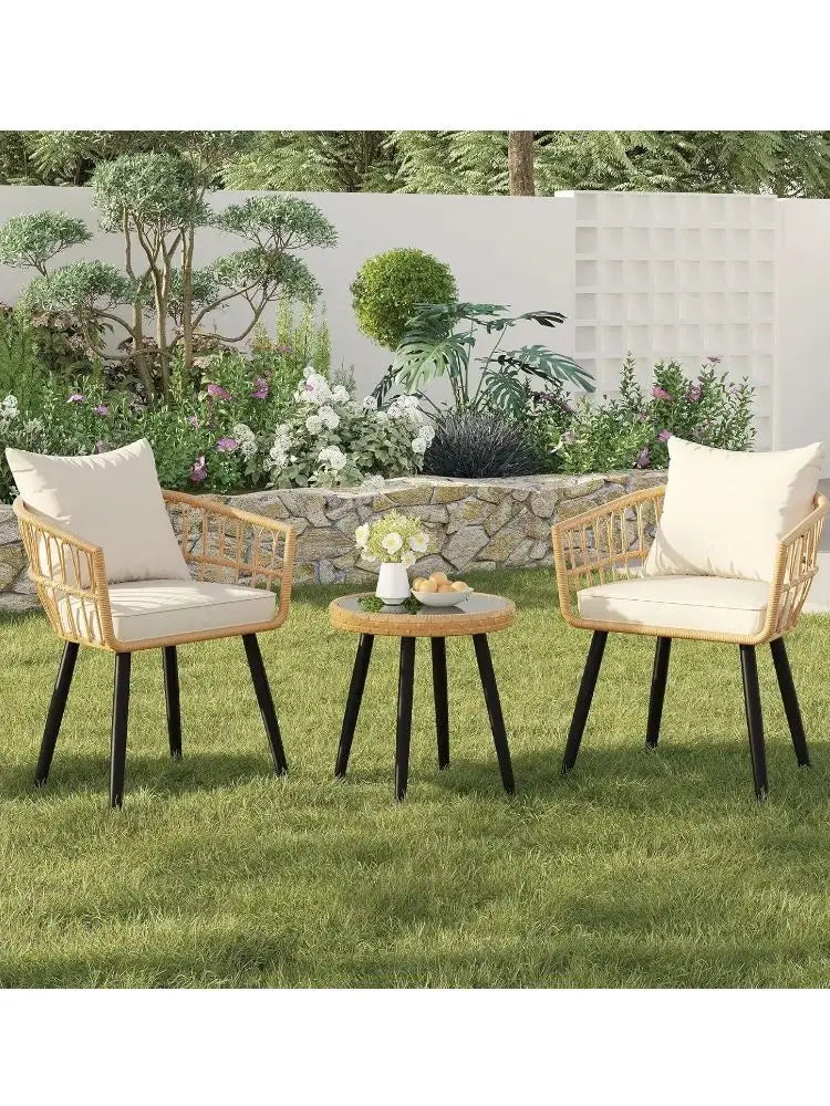 Seogwisam 3 Piece Patio Wicker Outdoor Set With Cushions For Two Chairs And Table