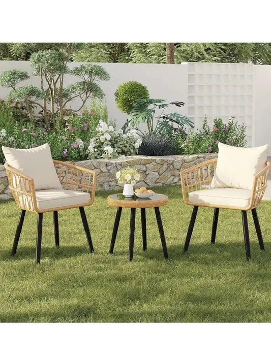 Seogwisam 3 Piece Patio Wicker Outdoor Set With Cushions For Two Chairs And Table