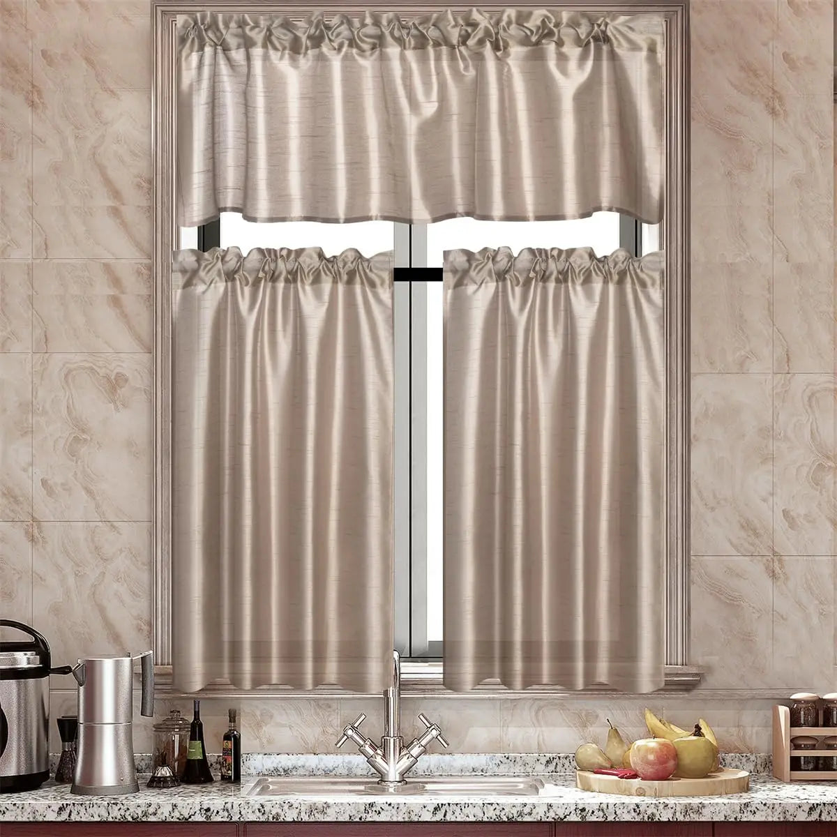 Jiangsu Faux Silk Sheer Curtains Three Panel Valance Rod Pocket Light Diffusing Window Treatment For Living Room