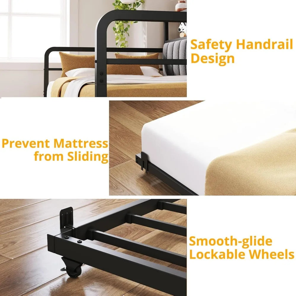 Twin Daybed With Trundle LED Lights And Charging Station