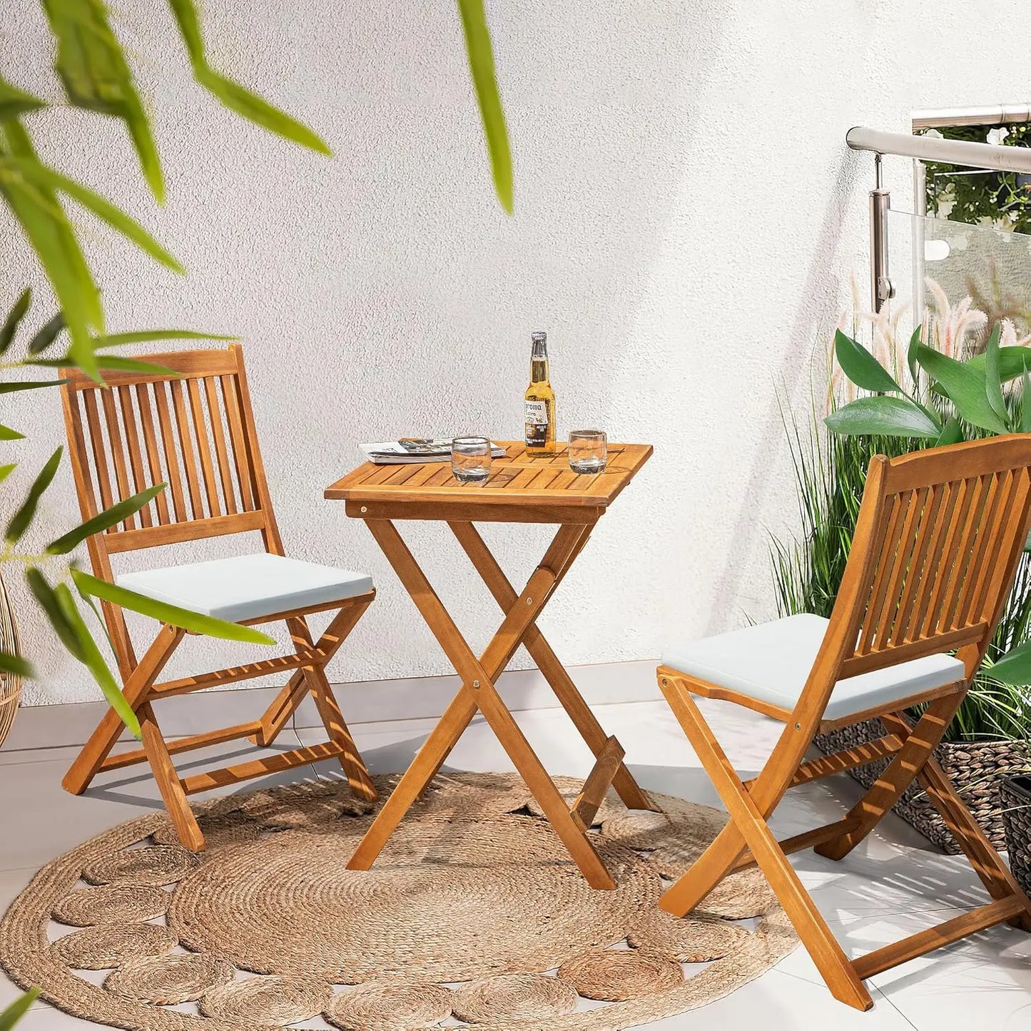 Acacia Wood Folding Bistro Set For Outdoor Relaxation